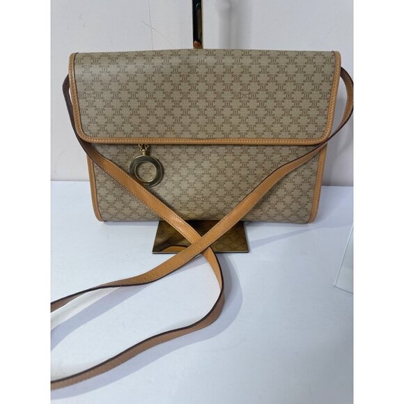 Celine Vintage Macadam Canvas & Leather Crossbody/Clutch Beige & Brown - Picture 3 of 10